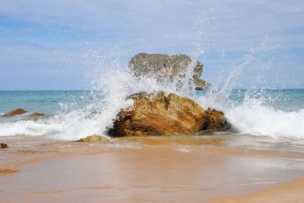 Large Sea Spray Stone Spanish Coast — Stock Photo, Image