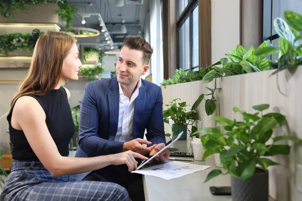 Caucasian Businessman Showing His Coworker New Strategic Planning Next Year — Stock Photo, Image