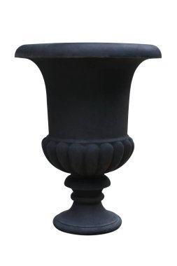 Tasarım amacıyla beyaz arka planda izole edilmiş bahçe bitkisi için siyah ve Avrupa tarzı terracotta çömleği