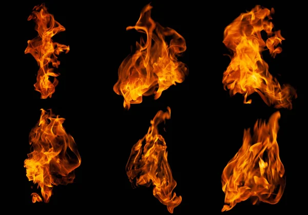 Požární Sbírka Sada Hoření Plamene Izolované Tmavém Pozadí Pro Grafické — Stock fotografie