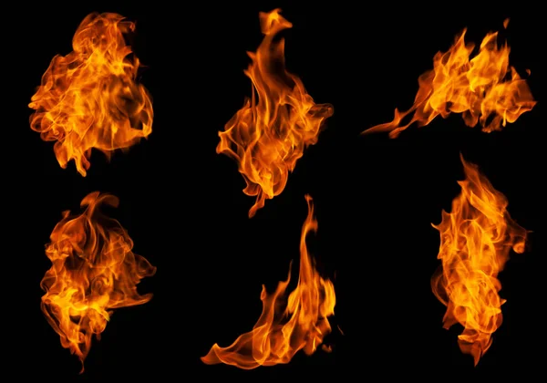グラフィックデザインのために暗い背景に隔離された炎の燃焼の火のコレクションセット — ストック写真