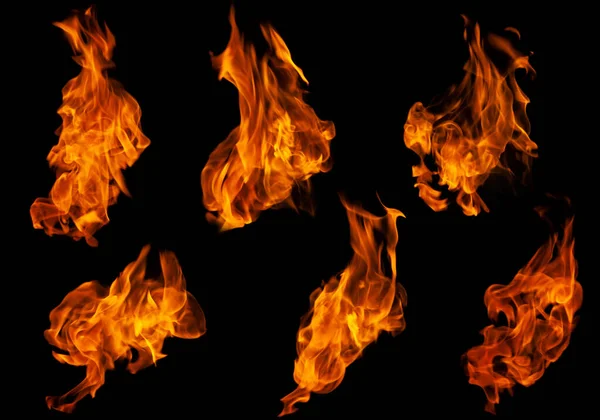 Raccolta Incendio Set Fiamme Isolate Sfondo Scuro Scopi Grafica — Foto Stock