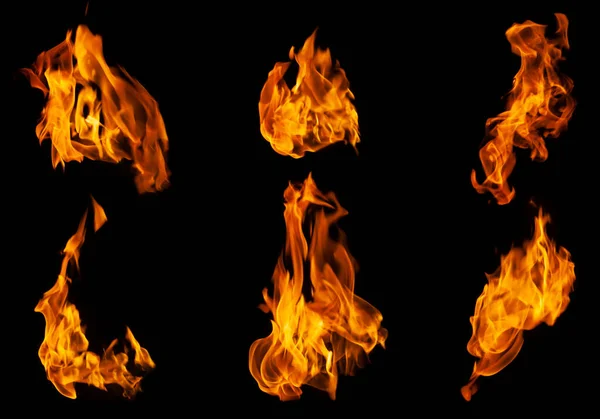 Fire Collection Set Flame Burning Isolated Dark Background Graphic Design — Stock Photo, Image