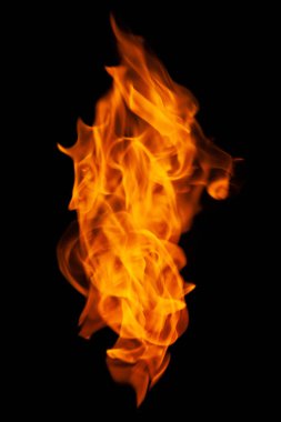 Ateş ve yanan alev, grafik tasarım amacıyla koyu arkaplanda izole edildi