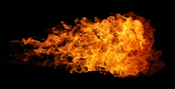 Ogień Płonący Płomień Wybuchowej Kuli Ognia Odizolowany Ciemnym Tle Celów — Zdjęcie stockowe