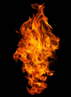 Ateş ve yanan alev, grafik tasarım amacıyla koyu arkaplanda izole edildi