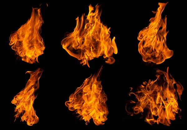 Fire Collection Set Flame Burning Isolated Dark Background Graphic Design — Stock Photo, Image