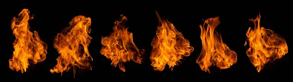 Požární Sbírka Sada Hoření Plamene Izolované Tmavém Pozadí Pro Grafické — Stock fotografie