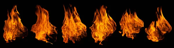 Συλλογή Φωτιάς Σετ Καύσης Φλόγας Που Απομονώνεται Σκοτεινό Φόντο Για — Φωτογραφία Αρχείου