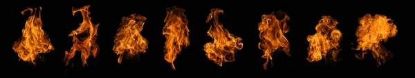 Tűzgyűjtemény Készlet Láng Égő Elszigetelt Sötét Háttérrel Grafikus Tervezés Használata — Stock Fotó