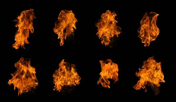Raccolta Incendio Set Fiamme Isolate Sfondo Scuro Uso Grafico — Foto Stock
