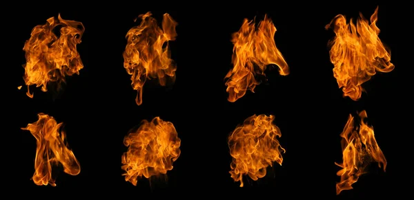 Raccolta Incendio Set Fiamme Isolate Sfondo Scuro Uso Grafico — Foto Stock