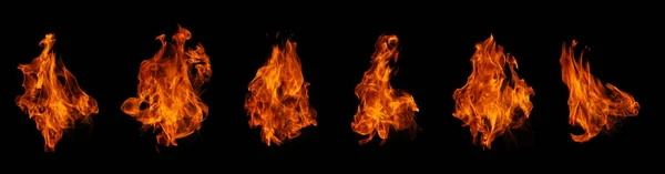 グラフィックデザインの使用のために暗い背景に隔離された火災や燃焼炎のセット — ストック写真