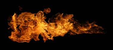 Grafik tasarım kullanımı için koyu arkaplanda izole edilmiş ateş ve yanan alev dizisi