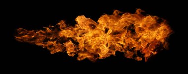 Ateş ve yanan alev meşalesi grafik tasarım kullanımı için siyah arkaplanda izole edildi