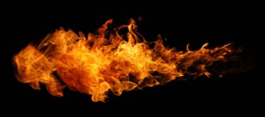 Ateş ve yanan alev meşalesi grafik tasarım kullanımı için siyah arkaplanda izole edildi