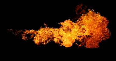 Ateş ve yanan alev meşalesi grafik tasarım kullanımı için siyah arkaplanda izole edildi