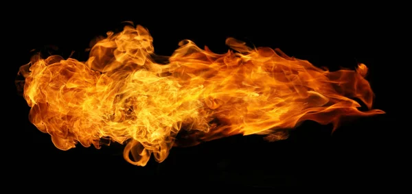 在黑色背景上隔离的火灾和燃烧的火焰火炬 用于图形设计 — 图库照片