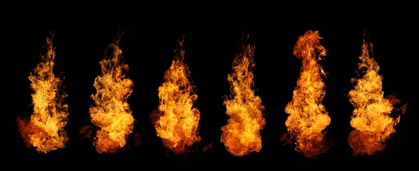 グラフィックデザインのための暗い背景に隔離火災や燃焼炎のセット — ストック写真
