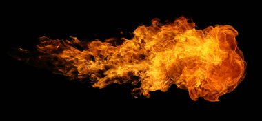 Ateş ve yanan alev meşalesi grafik tasarım kullanımı için siyah arkaplanda izole edildi