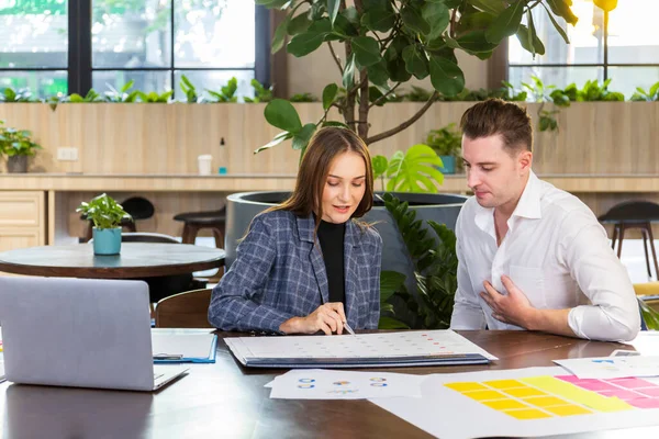 Caucasian Business People Working New Strategic Planning Next Year Planner — Stock Photo, Image