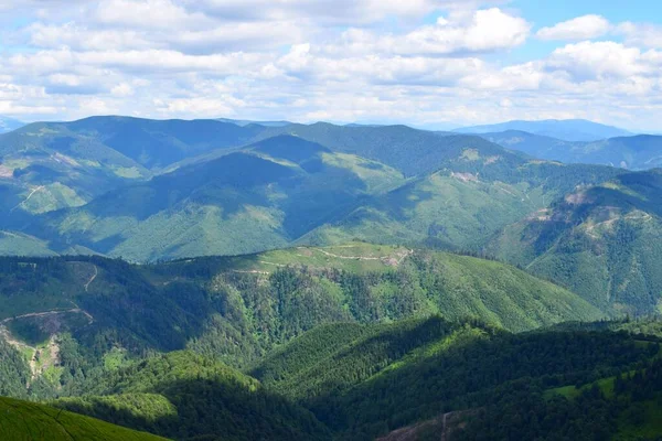 Magical View Carpathian Mountains Game Sun Slopes — Stock Photo, Image