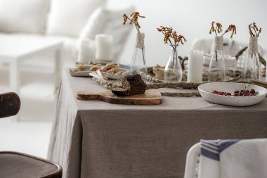 Gluten free bread on rustic style decorated table