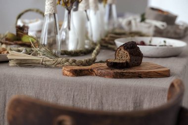 Gluten free bread on rustic style decorated table