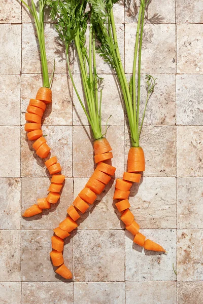 Ramo Raíces Frescas Zanahoria Con Hojas Verdes Cuentos Piedra Tonos — Foto de Stock