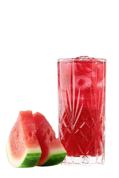 Homemade Red Watermelon Lemonade Glass Ice Rocks Sliced Watermelon — Stock Photo, Image