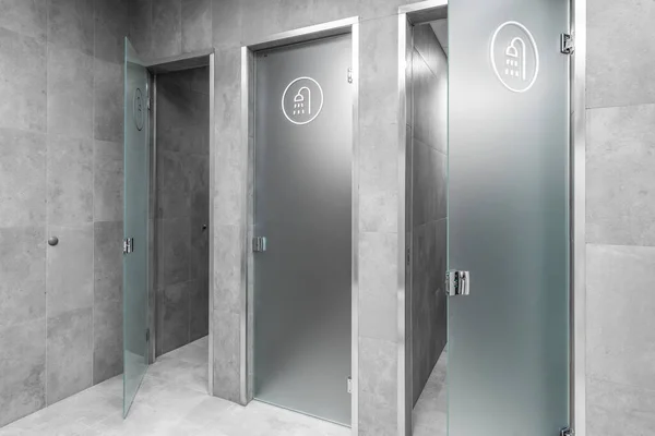 Modern Minimalist Interior Public Shower Room Grey Clay Wall — Stock Photo, Image