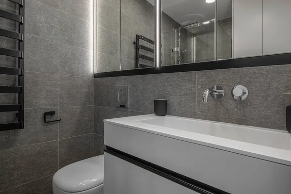 Design Interiores Moderna Casa Banho Minimalista Com Telhas Pedra Cinza — Fotografia de Stock
