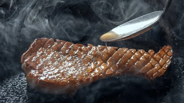 Pleurotus Eryngii Koning Oester Paddestoel Bakken Ijzeren Gegoten Pan Waardoor — Stockfoto