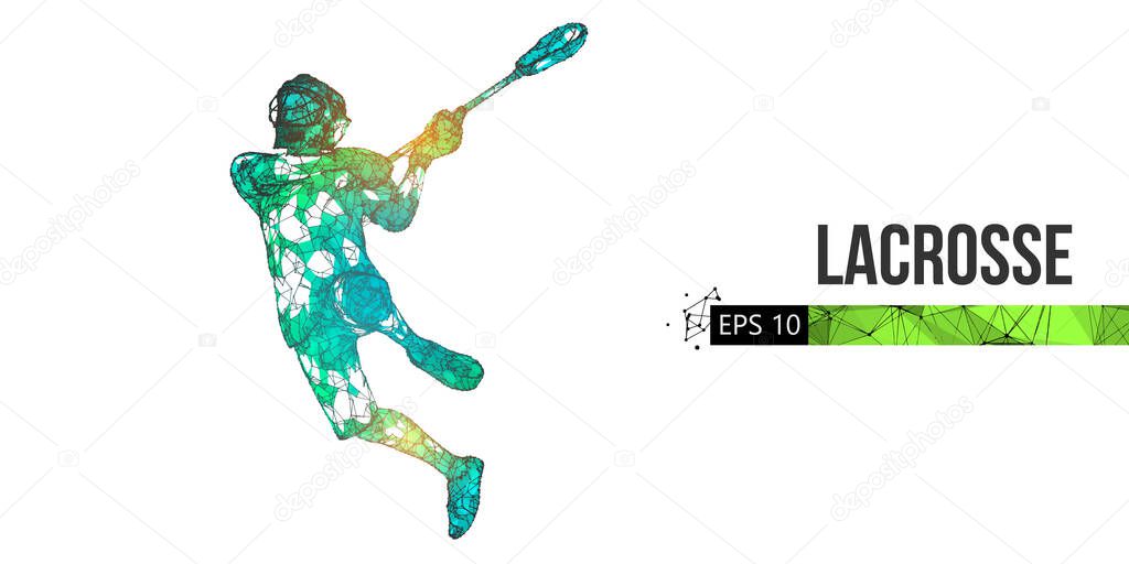 Abstract silhouette of a wireframe lacrosse player from particles on the white background. Convenient organization of eps file. Vector illustartion.