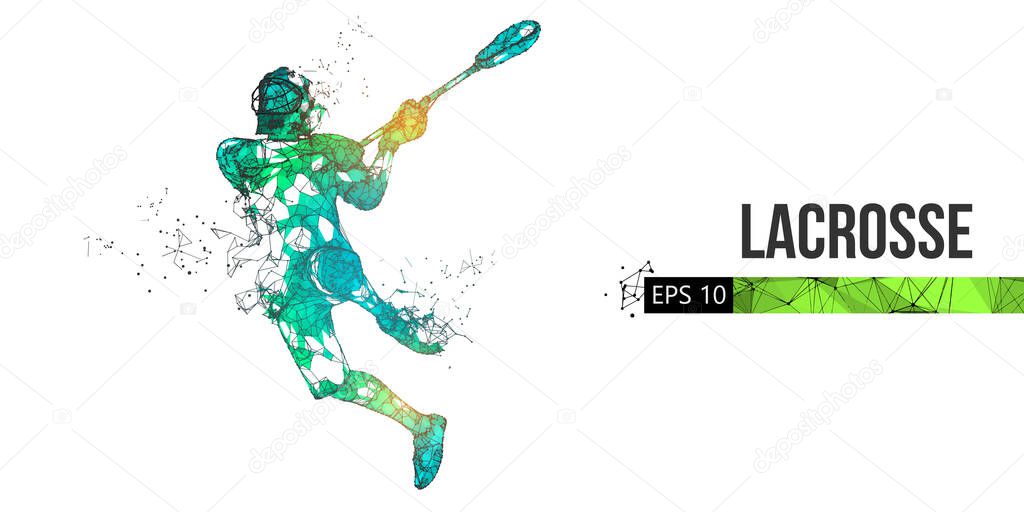 Abstract silhouette of a wireframe lacrosse player from particles on the white background. Convenient organization of eps file. Vector illustartion.