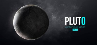 Uzaydan gelen gerçekçi Plüton gezegeni. Vektör çizimi. İzlediğiniz için teşekkürler.