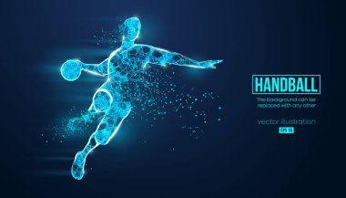 Arka plandaki parçacıklardan bir kablo hentbol oyuncusunun soyut silueti. EP dosyasının uygun organizasyonu. Vektör çizimi. İzlediğiniz için teşekkürler.