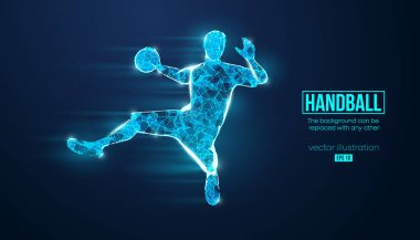 Arka plandaki parçacıklardan bir kablo hentbol oyuncusunun soyut silueti. EP dosyasının uygun organizasyonu. Vektör çizimi. İzlediğiniz için teşekkürler.