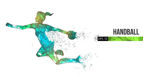 Silhouette astratta di un giocatore di pallamano wireframe da particelle sullo sfondo. Conveniente organizzazione di file eps. Illusione vettoriale. Grazie per aver guardato — Vettoriale Stock