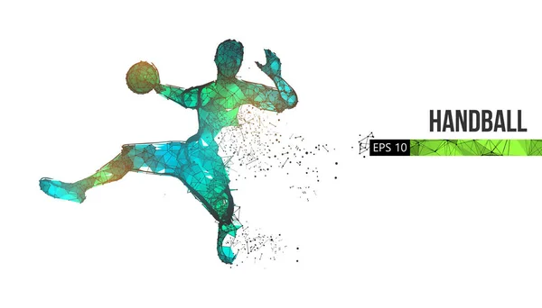 Abstract silhouet van een wireframe handbalspeler uit deeltjes op de achtergrond. Handige organisatie van eps-bestand. Vectorillusie. Bedankt voor het kijken. — Stockvector