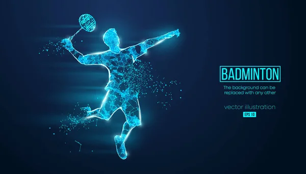 Abstrakt Siluett Wireframe Badminton Spelare Från Partiklar Bakgrunden Bekväm Organisation — Stock vektor