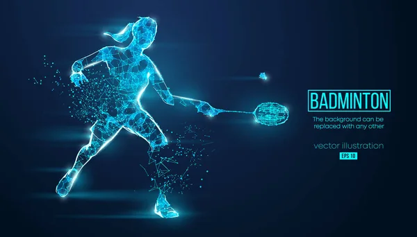 Abstract Silhouet Van Een Wireframe Badmintonspeler Uit Deeltjes Achtergrond Handige — Stockvector