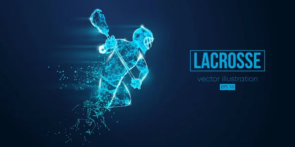 Abstrakte Silhouette eines Wireframe Lacrosse Players aus Partikeln auf blauem Hintergrund. Bequeme Organisation der eps-Datei. Vektorillusion. Danke fürs Zuschauen — Stockvektor