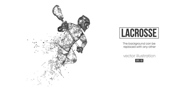 Abstrakte Silhouette eines Wireframe Lacrosse Players aus Partikeln auf weißem Hintergrund. Bequeme Organisation der eps-Datei. Vektorillusion. Danke fürs Zuschauen — Stockvektor