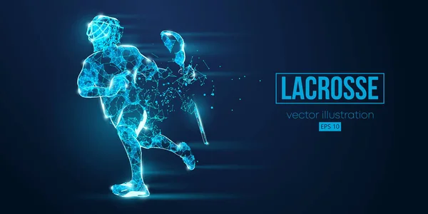 Abstrakte Silhouette eines Wireframe Lacrosse Players aus Partikeln auf blauem Hintergrund. Bequeme Organisation der eps-Datei. Vektorillusion. Danke fürs Zuschauen — Stockvektor