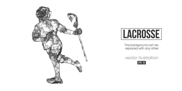 Abstrakte Silhouette eines Wireframe Lacrosse Players aus Partikeln auf weißem Hintergrund. Bequeme Organisation der eps-Datei. Vektorillusion. Danke fürs Zuschauen — Stockvektor