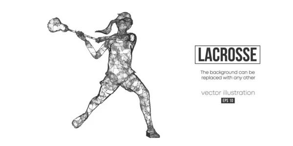 Abstract silhouet van een wireframe lacrosse speler uit deeltjes op de witte achtergrond. Handige organisatie van eps-bestand. Vectorillusie. Bedankt voor het kijken. — Stockvector