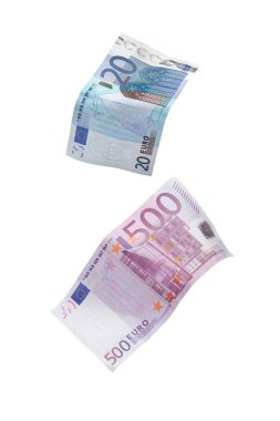 Beyaz arka planda iki euro 2500 'lük değer düşüyor.