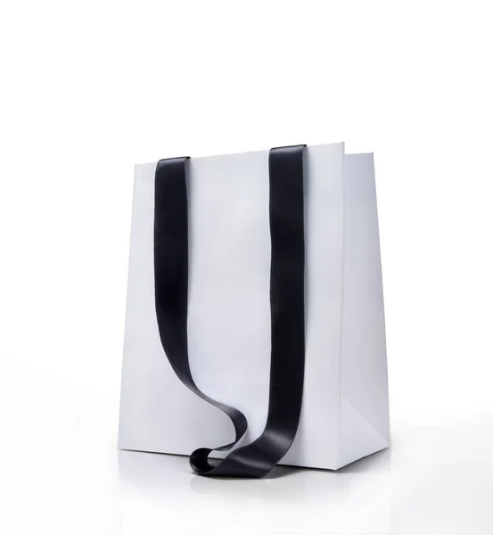 White Shopping Bag Black Handles Isolated White Background Clipping Path — Stock Photo, Image