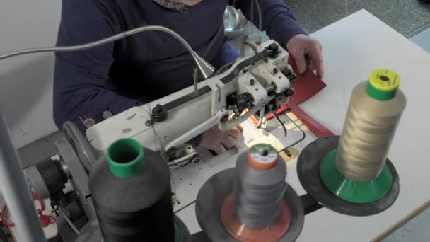 Artigos de couro mestre artesão no trabalho — Vídeo de Stock